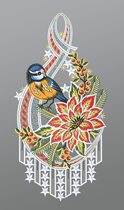 Fensterbild aus Plauener Spitze® - Blaumeise mit Weihnachtsstern #1W mehrfarbig