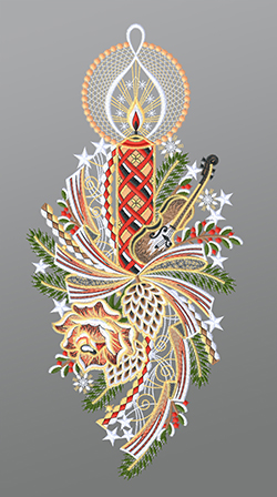 Fensterbild aus Plauener Spitze® - Festliche Kerze mit Geige #1W mehrfarbig