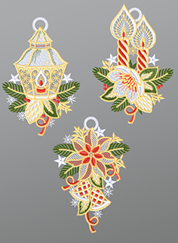 Fensterbilder aus Plauener Spitze® - 3er SET festlicher Winterzauber #1W mehrfarbig