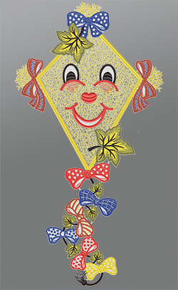 Fensterbild aus Plauener Spitze® - fröhlicher Herbstdrachen #1W mehrfarbig