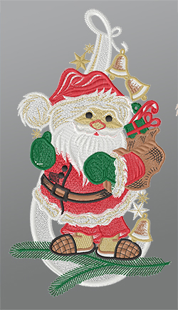 Fensterbild aus Plauener Spitze® - Niedlicher Weihnachtsmann #1W mehrfarbig