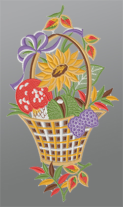 Fensterbild aus Plauener Spitze® - Herbstkörbchen #1W mehrfarbig