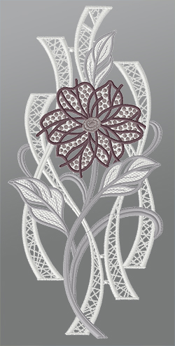 Fensterbild aus Plauener Spitze® - moderne Blume #1W grau