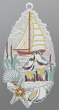 Fensterbild aus Plauener Spitze® - Ostseeblick #1W mehrfarbig