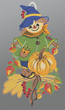 Fensterbild aus Plauener Spitze® - Herbstliche Vogelscheuche  #1W mehrfarbig