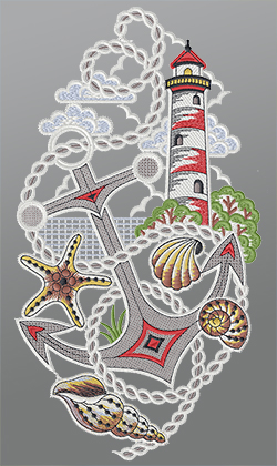 Fensterbild aus Plauener Spitze® - Küstenromantik #1W mehrfarbig