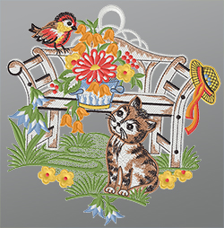 Fensterbild aus Plauener Spitze® - lauschiges Plätzchen #1W mehrfarbig