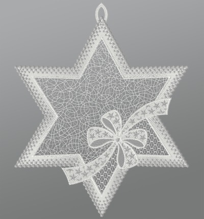 Vorschau Fensterbild aus Plauener Spitze® - Stern mit Schleifendekor #1W gold silber