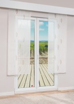 Vorschau Plauener Spitze® - exklusive Schiebegardine Arrazola #1W in Reinweiß rotbraun