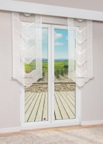 Vorschau Plauener Spitze® - exklusive Schiebegardine Arriola #1W in Rohweiß rotbraun