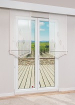 Vorschau Plauener Spitze® - Schiebegardine Arrazola #1W in Reinweiß rotbraun