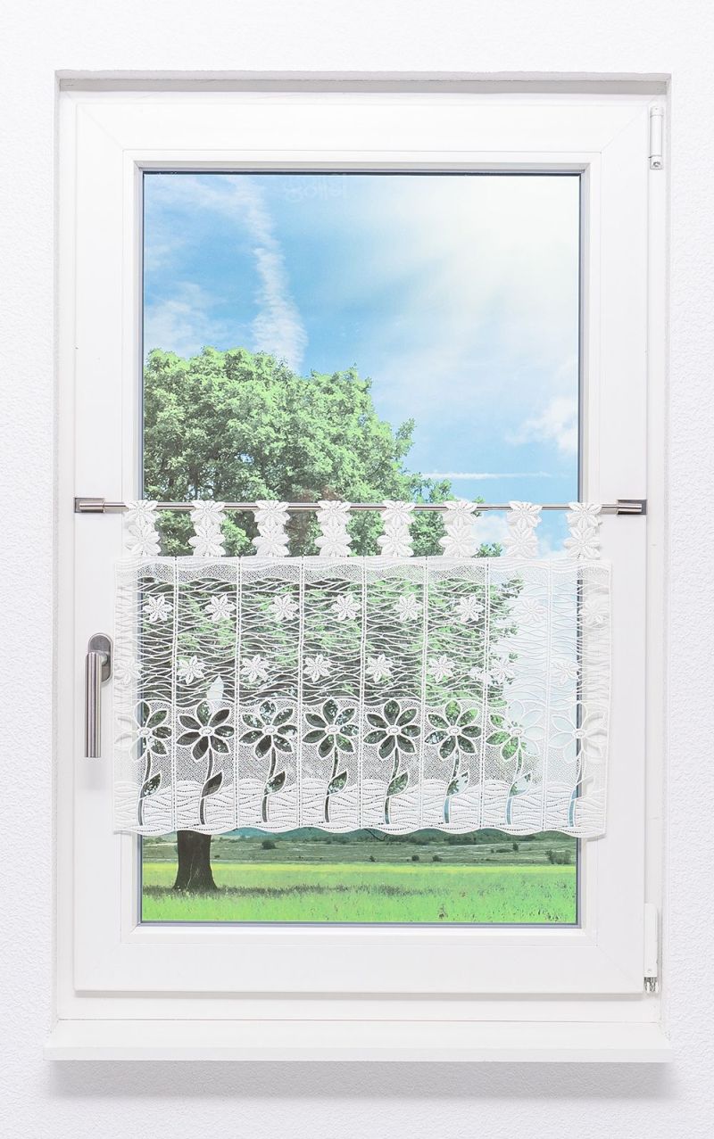 Scheibengardine aus Plauener Spitze - Blüte