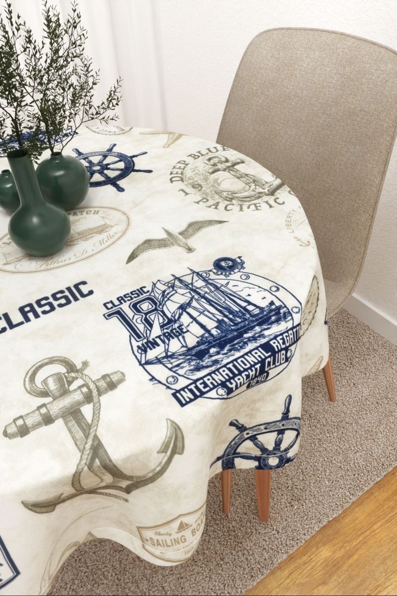 Tischdecke rund in Blau