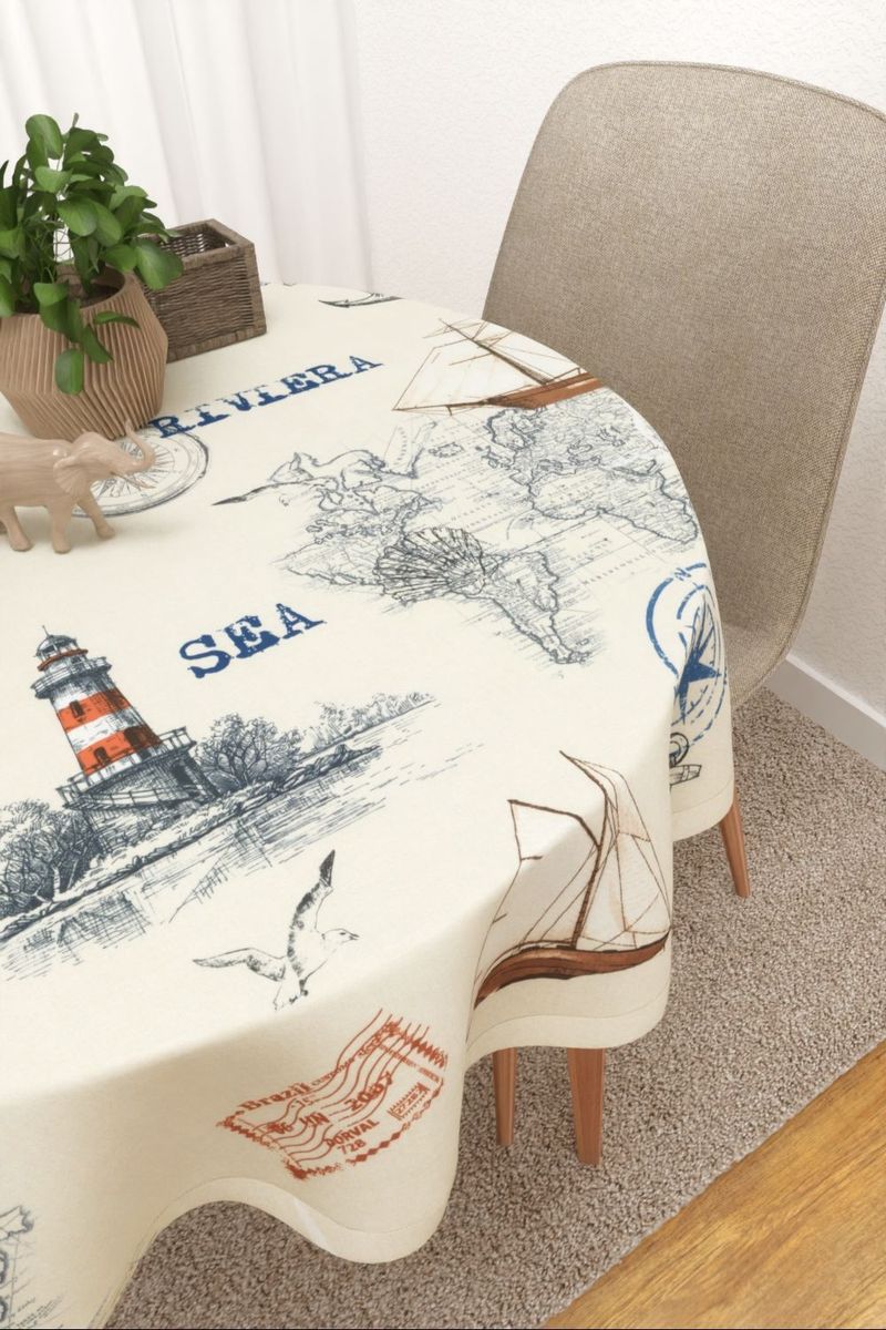 Tischdecke rund in Blau