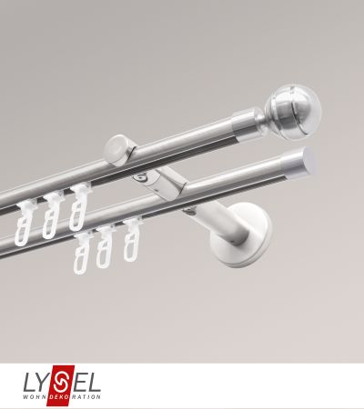 Lysel - SET Opal Innenlauf 160cm 2 Lauf Doppel-Kombiträger offen mit Endstücke Kugel in Edelstahl-Optik