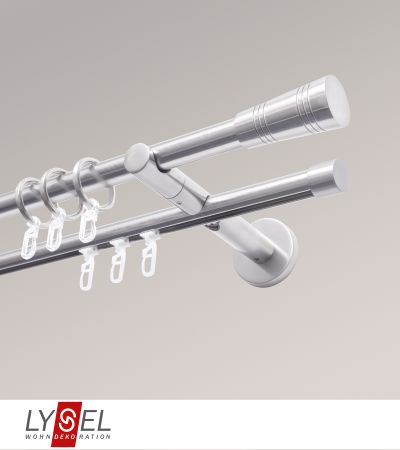 Lysel - SET Opal Innenlauf 160cm 2 Lauf Doppel-Kombiträger offen mit Endstücke Kappe in Edelstahl-Optik