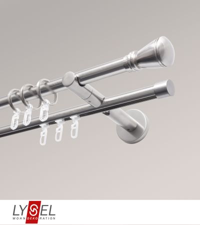 Lysel - SET Opal Innenlauf 160cm 2 Lauf Doppel-Kombiträger offen mit Endstücke Kappe in Edelstahl-Optik